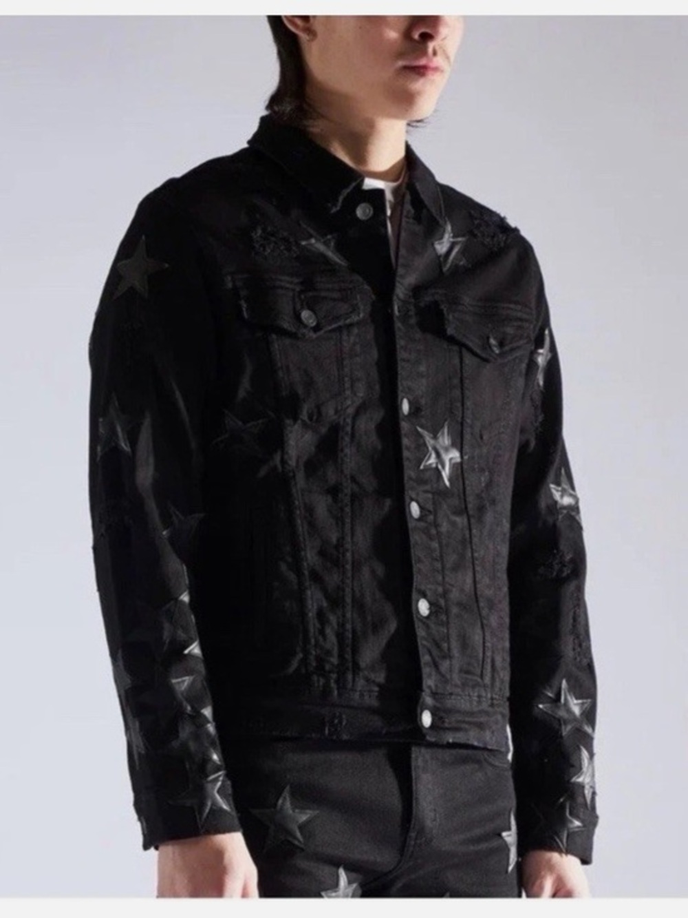 EMBELLISH Denim by design black Cosmo Stars Denim  button down Jacket NWT 3XL